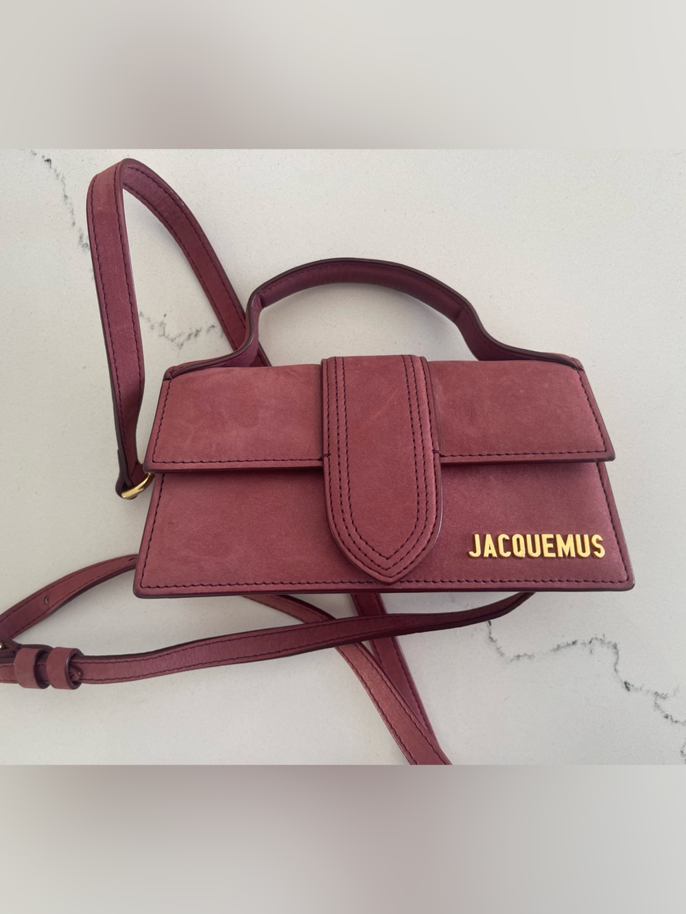 Jacquemus Rosewood Bambino Mini Shoulder Bag with Gold Logo